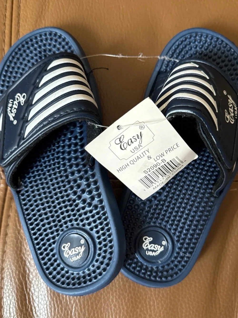 Easy USA Kids Navy and White Slip-On Shower Slippers